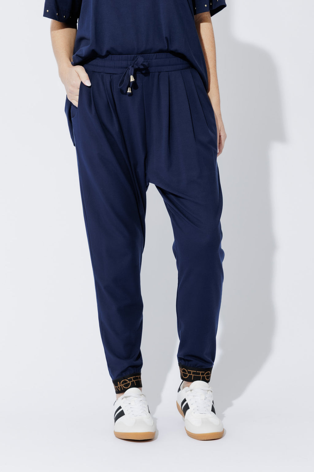 Navy Tencel Slouch Pant