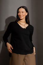 Black V Neck Long Sleeve Tee