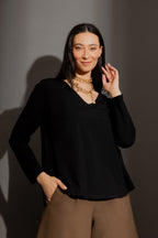 Black V Neck Long Sleeve Tee
