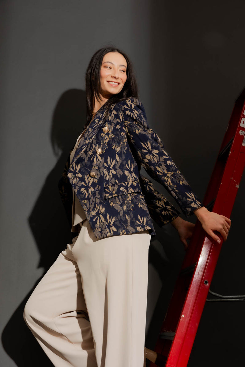 Navy/Gold Belted Sisca Blazer