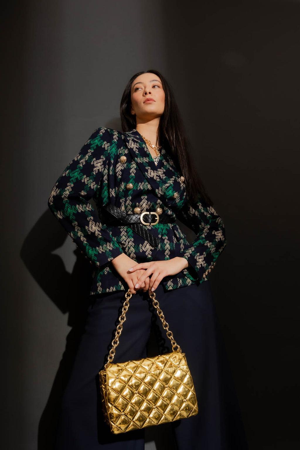 Navy/Green Belted Sisca Blazer Navy
