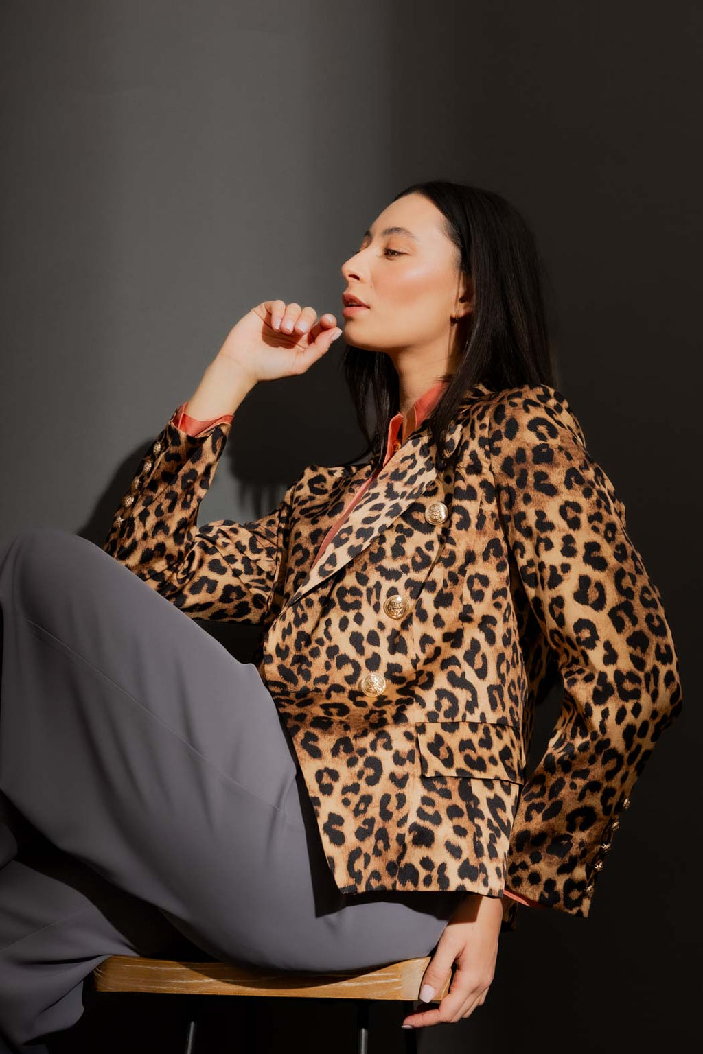 Tan Animal Midi Sisca Blazer Tan Animal