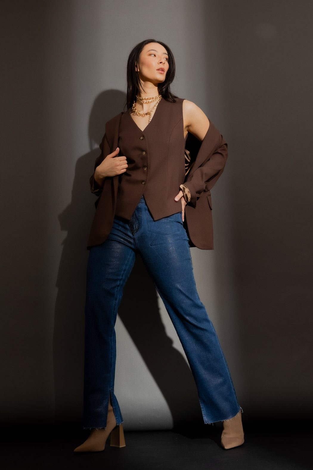 Mocha Ponte Tailored Vest