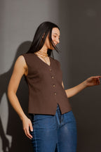Mocha Ponte Tailored Vest
