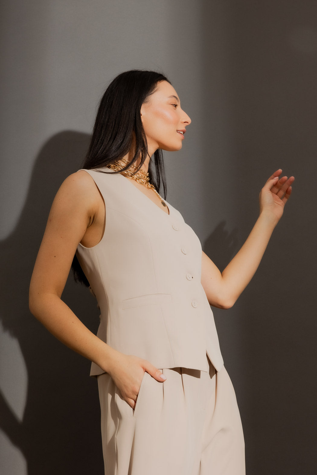 Sand Euro Lace Up Vest