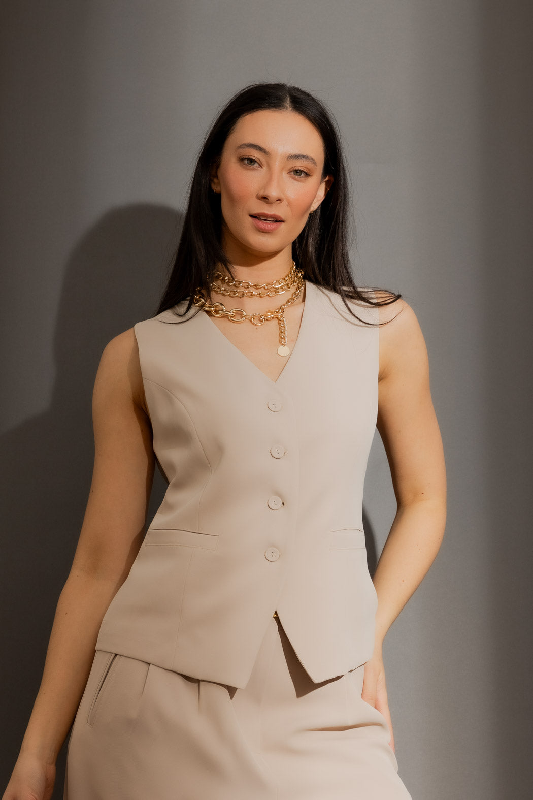 Sand Euro Lace Up Vest