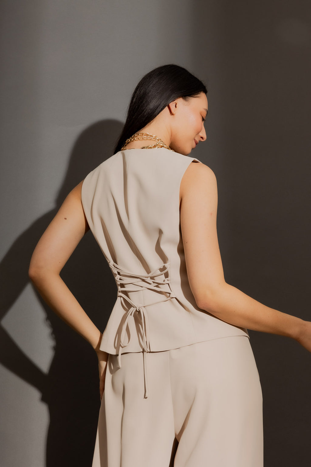 Sand Euro Lace Up Vest