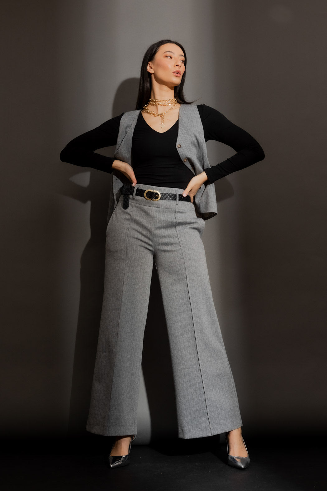 Grey Pintuck Culotte