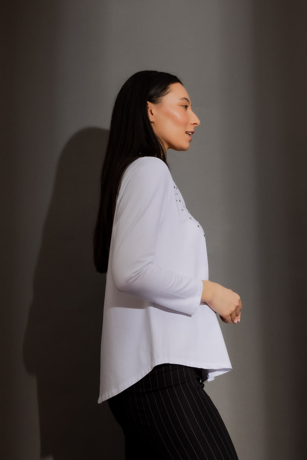 White Diamante Long Sleeve Tee