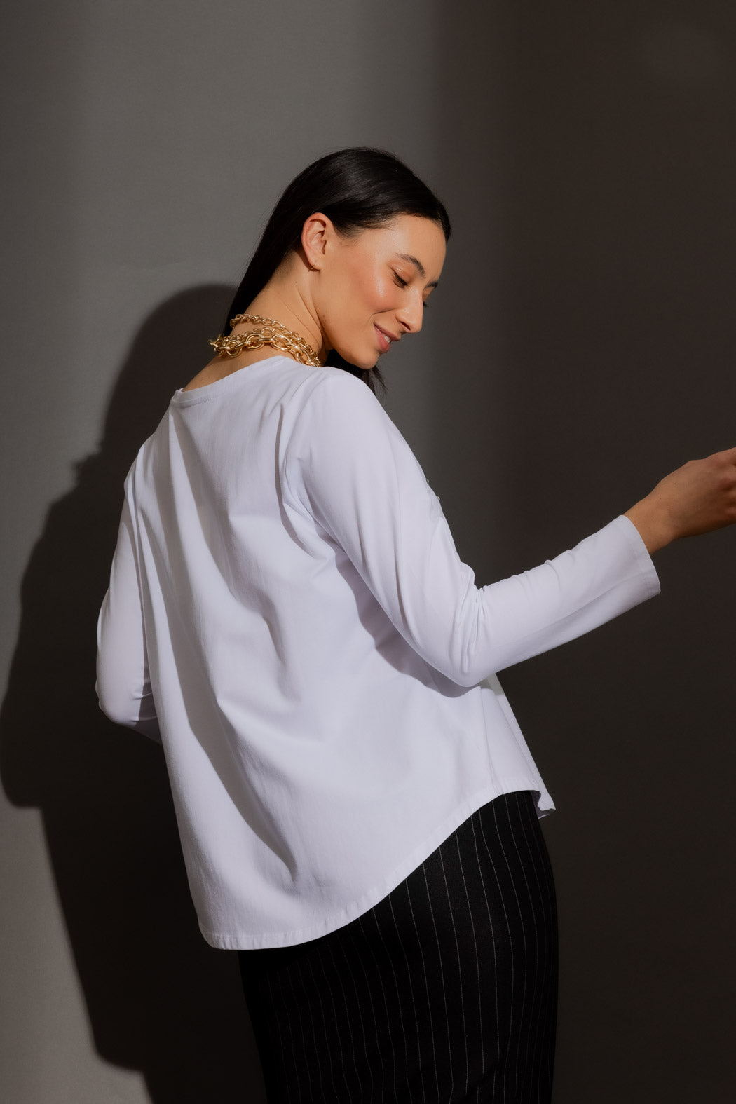 White Diamante Long Sleeve Tee