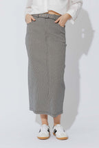 Black/White Lurex Belted Midi Skirt