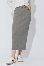 Black/White Lurex Belted Midi Skirt