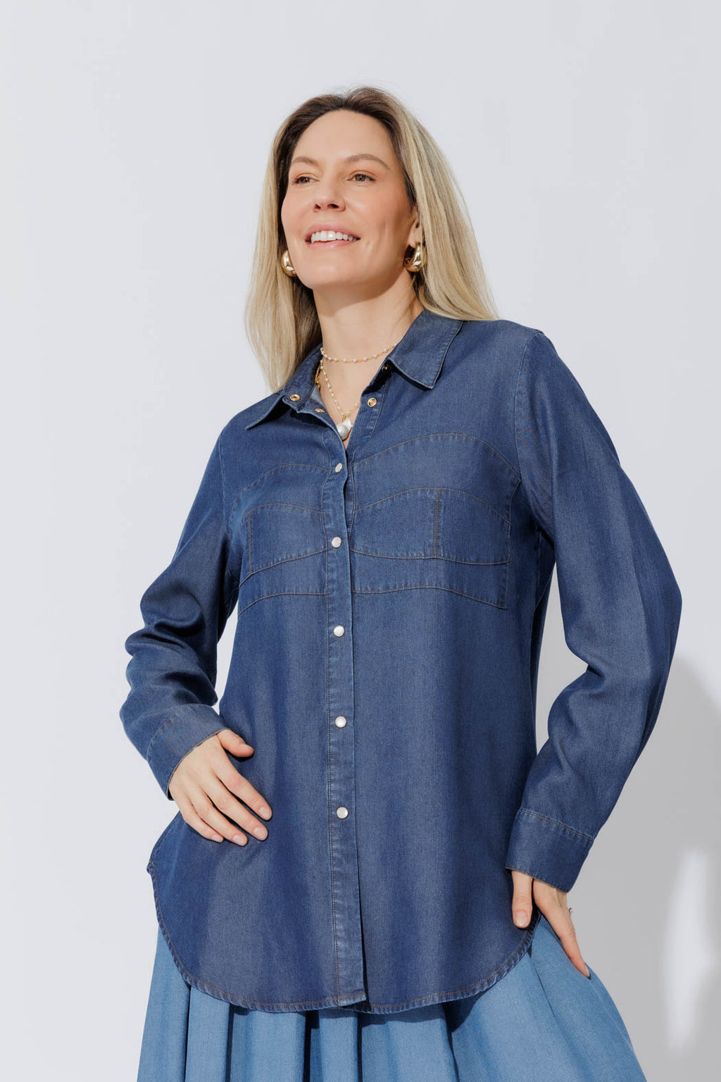 Dark Denim Tencel Bustier Shirt