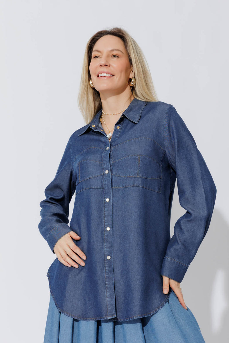 Dark Denim Tencel Bustier Shirt