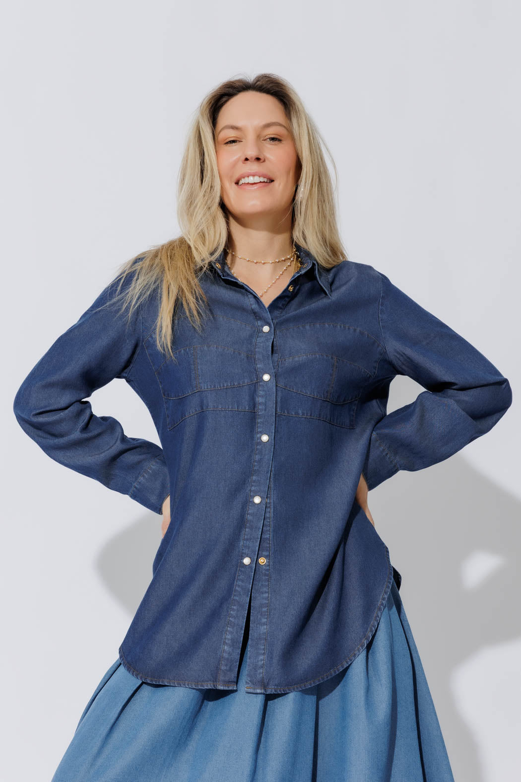 Dark Denim Tencel Bustier Shirt
