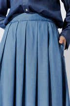 Mid Denim Tencel Pleat Skirt