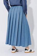 Mid Denim Tencel Pleat Skirt