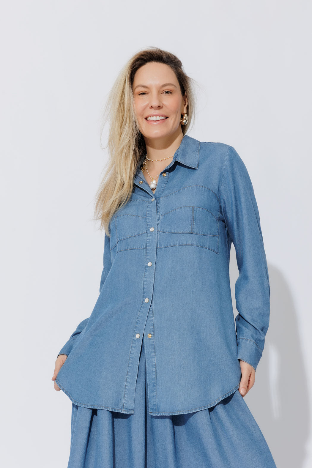 Mid Denim Tencel Bustier Shirt
