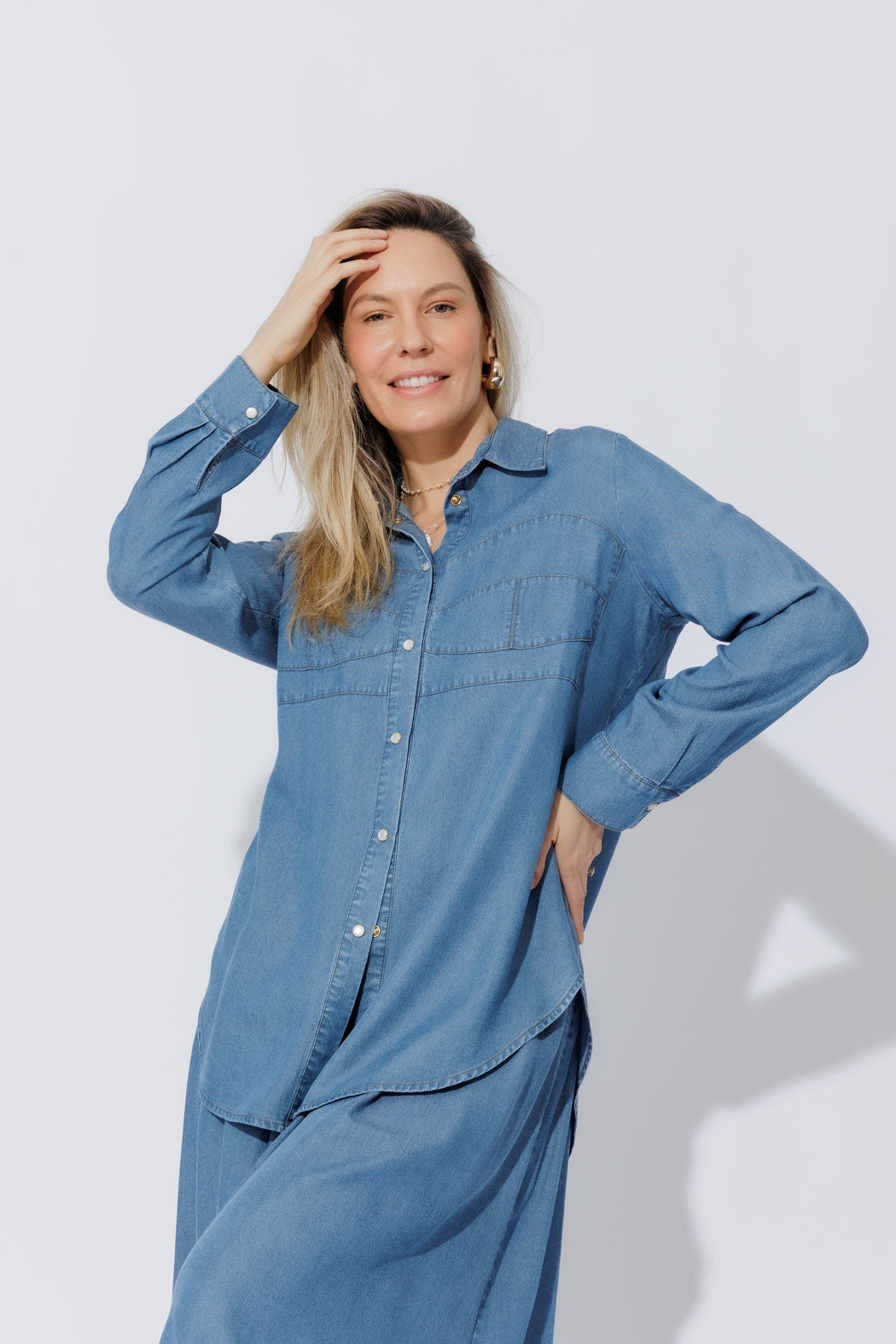 Mid Denim Tencel Bustier Shirt
