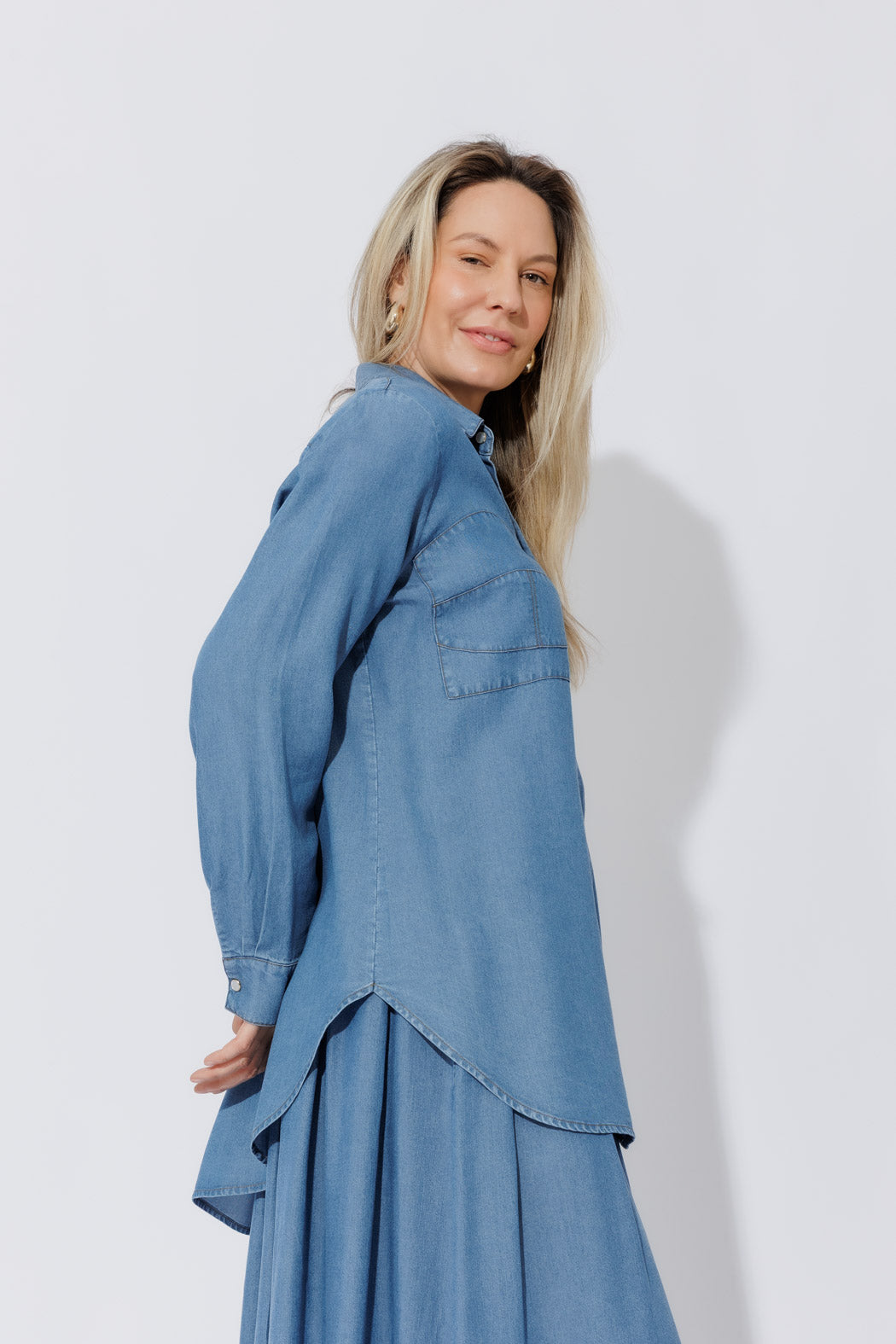 Mid Denim Tencel Bustier Shirt
