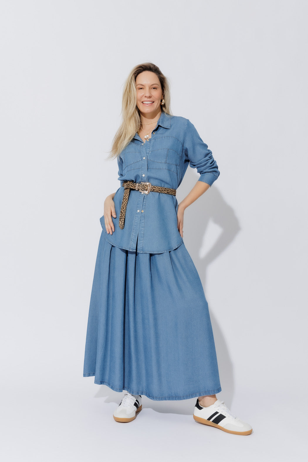 Mid Denim Tencel Bustier Shirt
