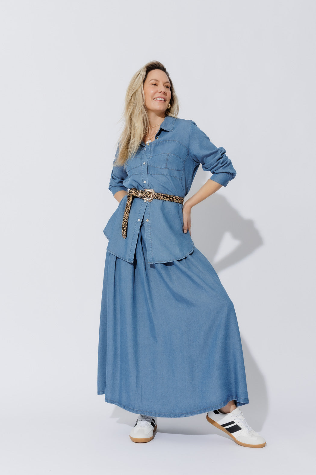 Mid Denim Tencel Bustier Shirt