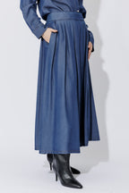 Dark Denim Tencel Pleat Skirt