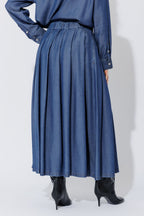 Dark Denim Tencel Pleat Skirt