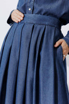 Dark Denim Tencel Pleat Skirt