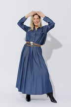 Dark Denim Tencel Pleat Skirt
