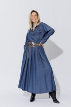 Dark Denim Tencel Pleat Skirt