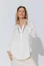 White Piped Collar Blogger Shirt