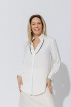 White Piped Collar Blogger Shirt