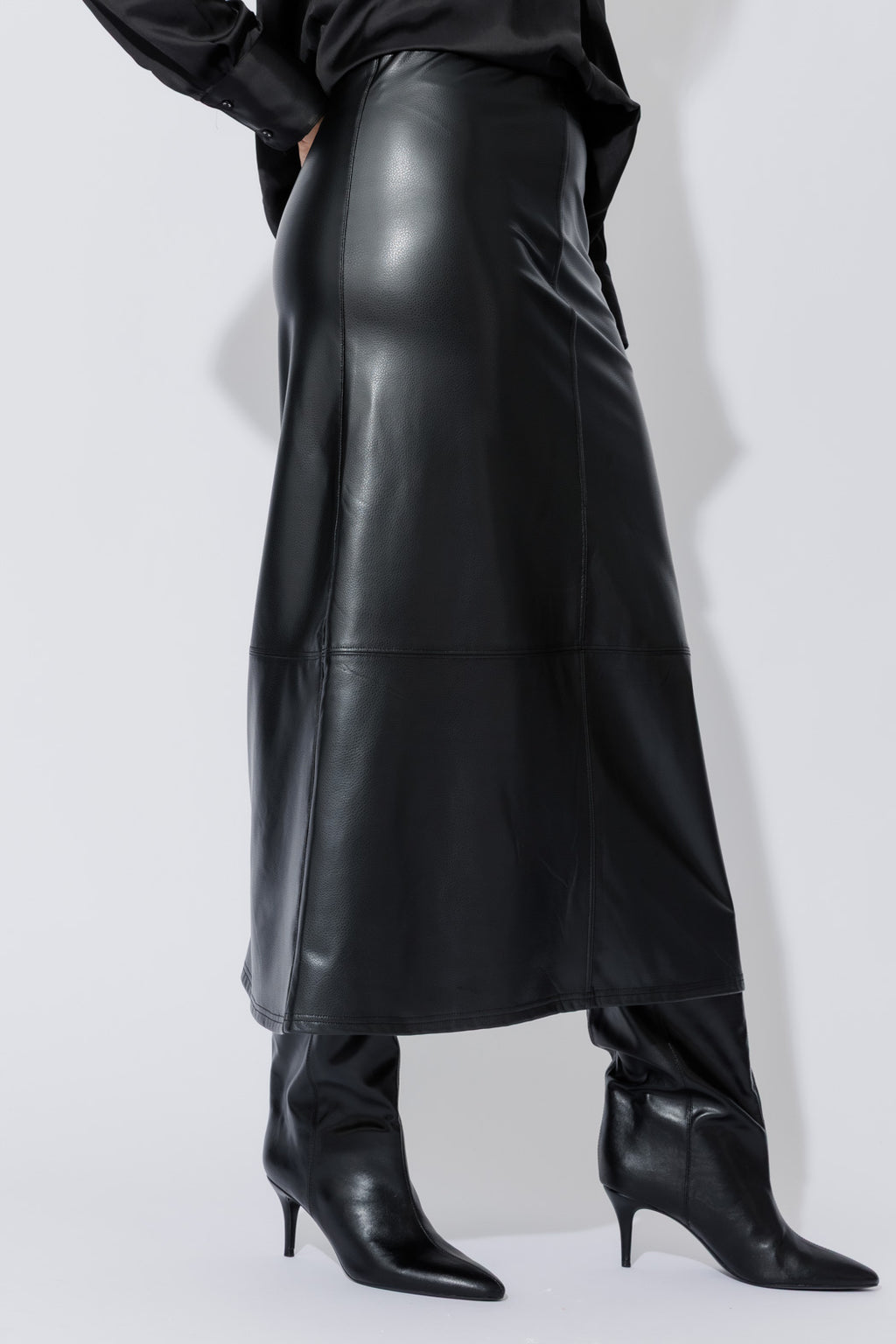 Matt Black Croc Faux Leather Skirt