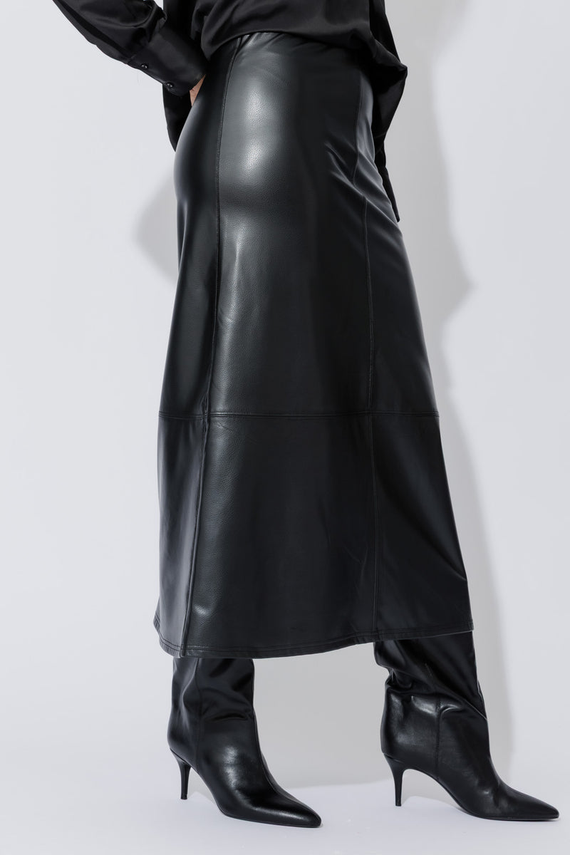 Matt Black Croc Faux Leather Skirt