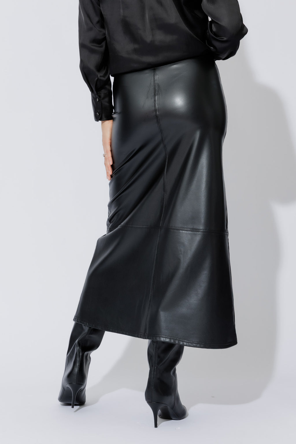 Matt Black Croc Faux Leather Skirt