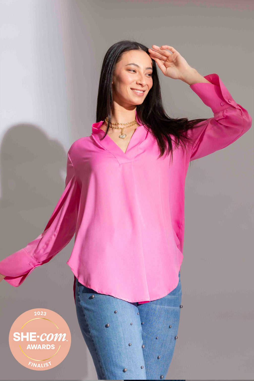 Pink Silky Blogger Shirt