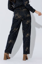 Navy/Taupe Animal Barrel Jean