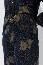 Navy/Taupe Animal Barrel Jean