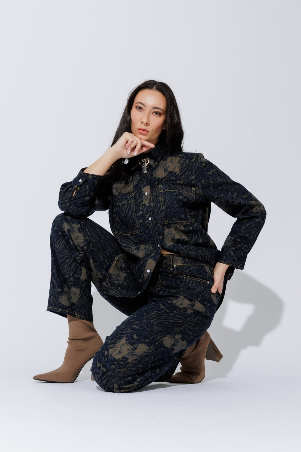 Navy/Taupe Animal Denim Shacket