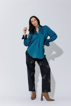 Navy/Taupe Animal Barrel Jean