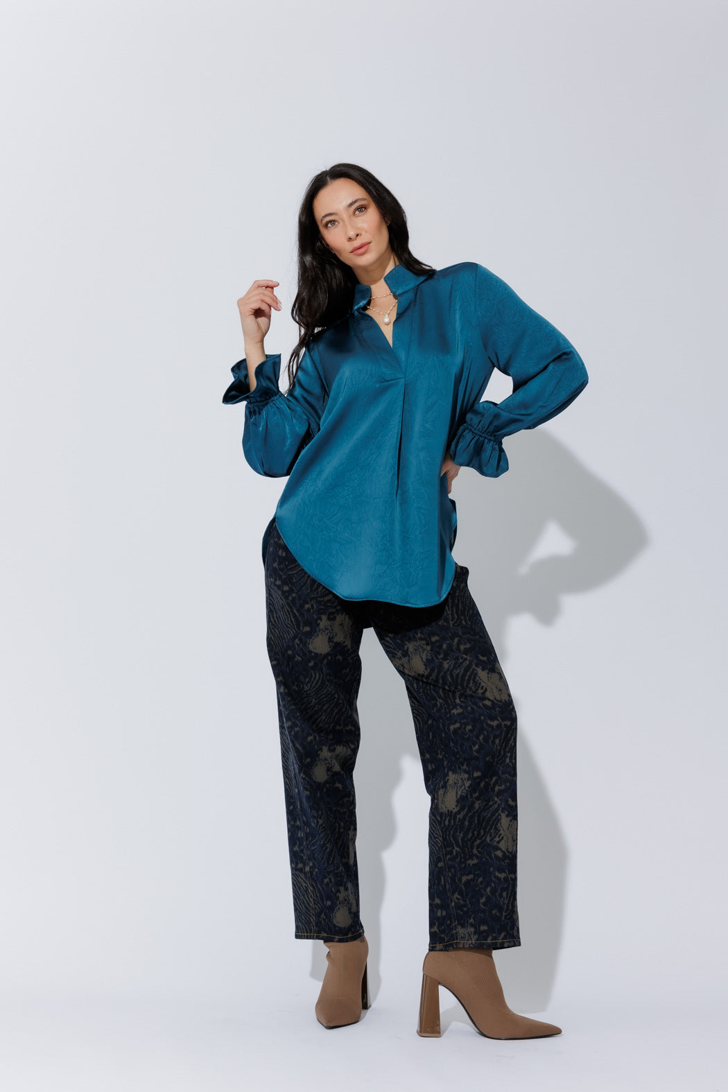 Navy/Taupe Animal Barrel Jean