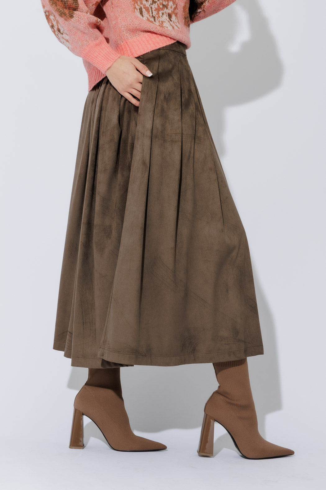 Khaki Suede Skirt