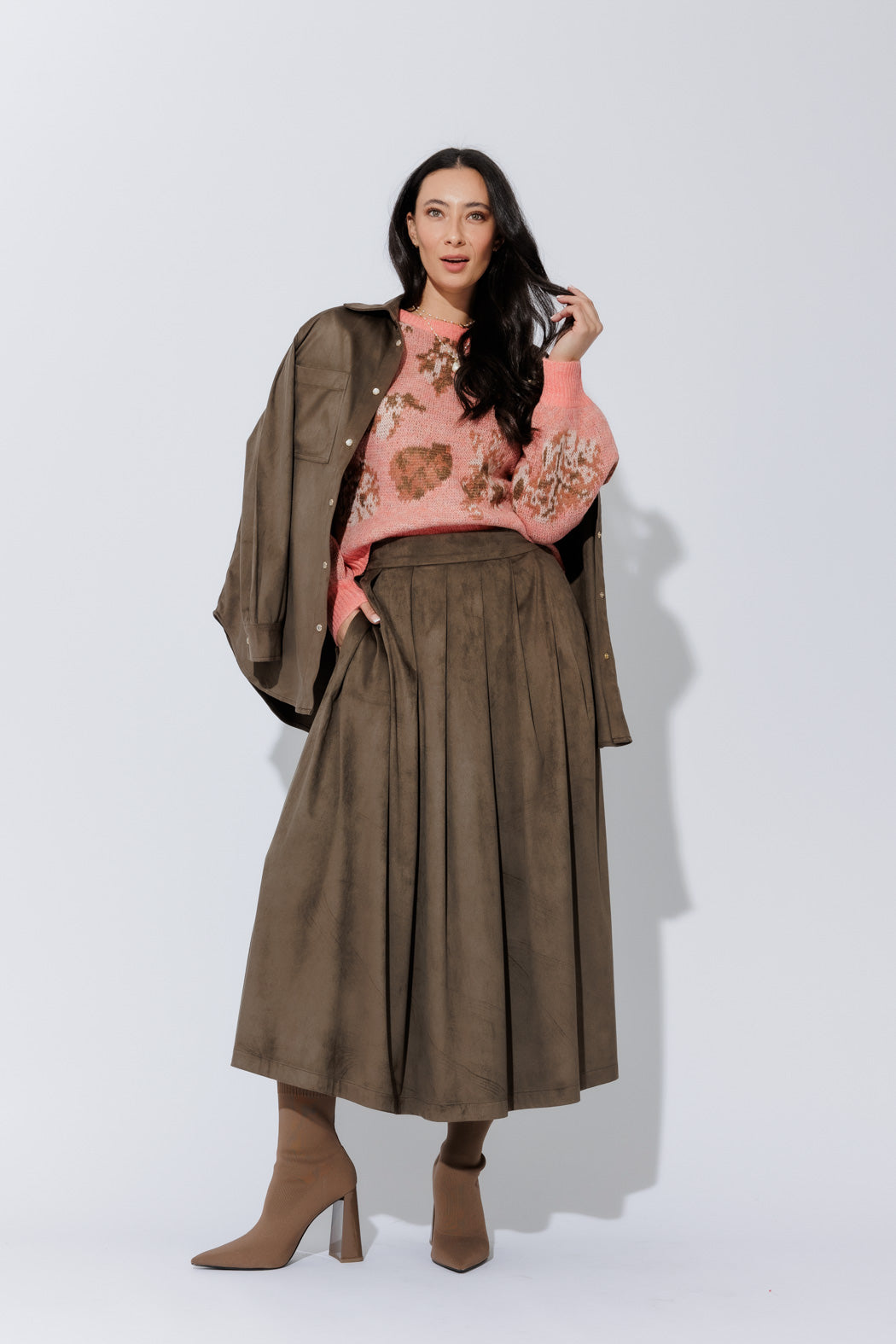Khaki Suede Skirt