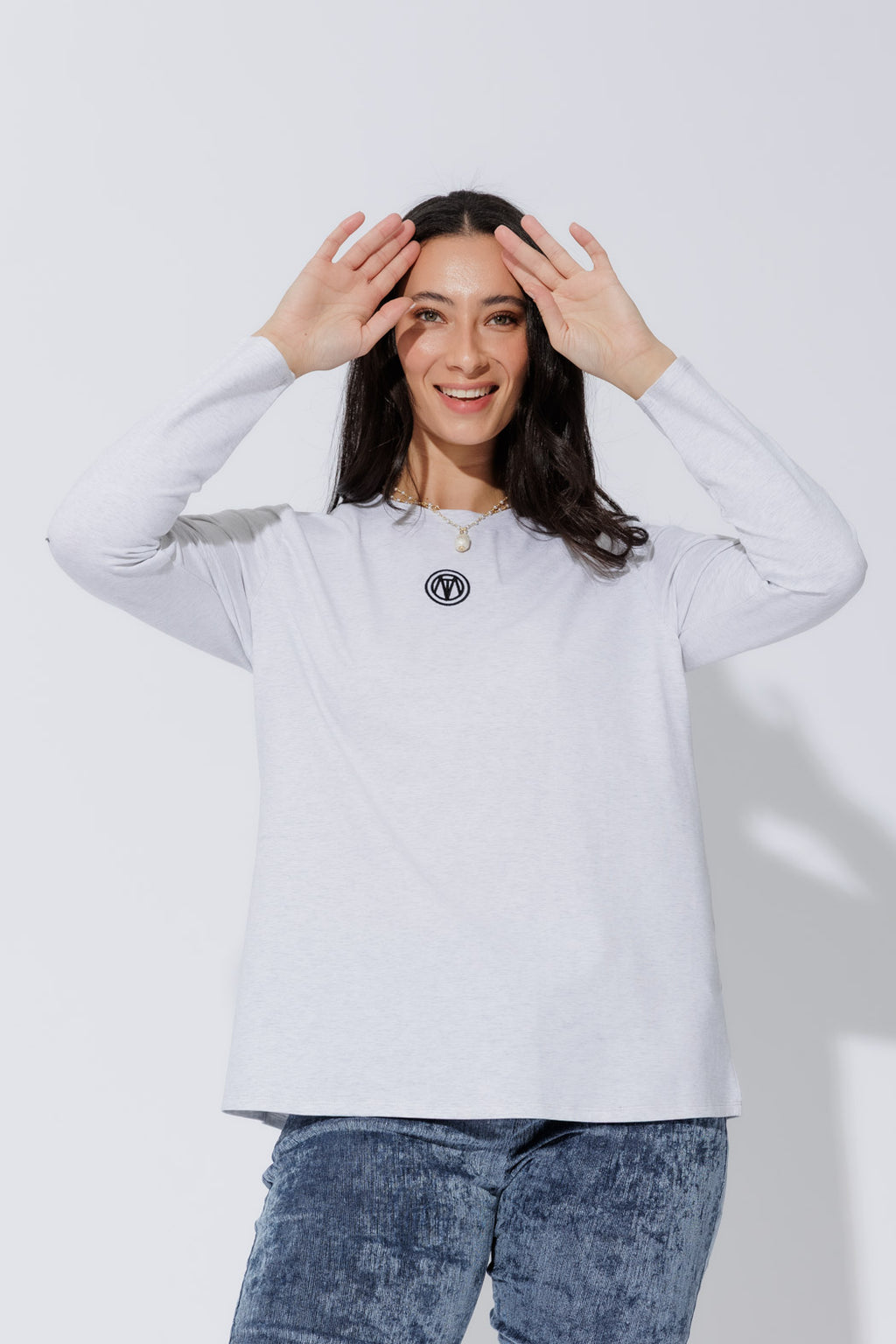 Grey Marle Embroidered Tee