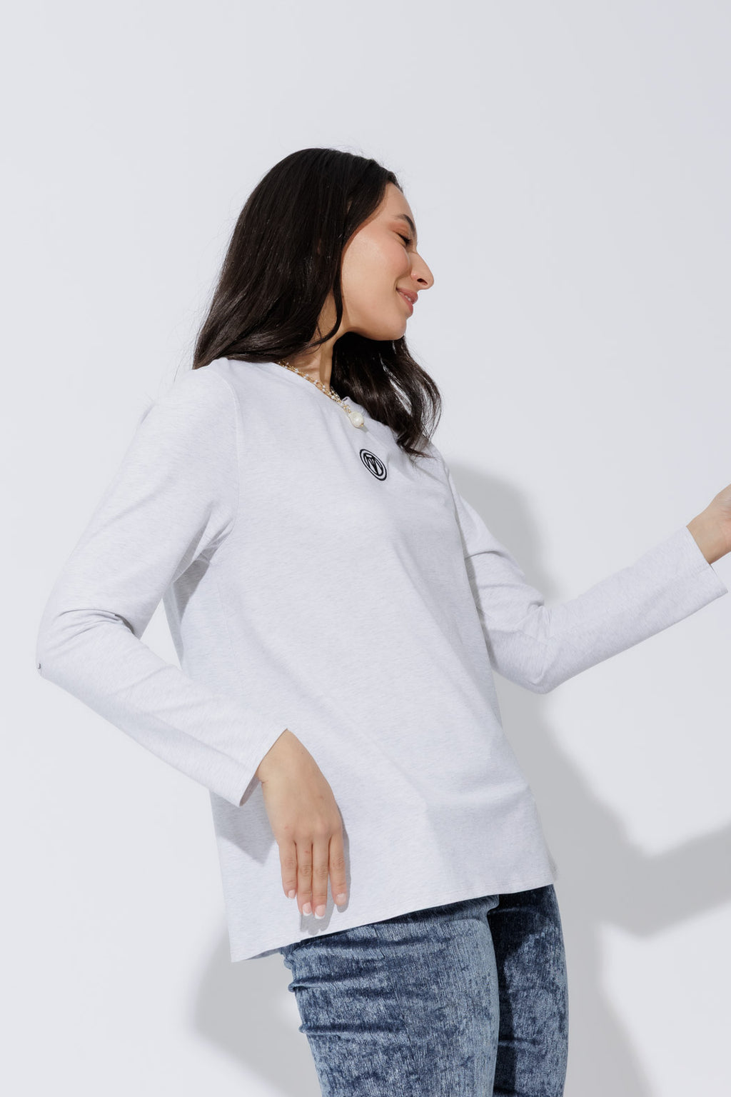 Grey Marle Embroidered Tee