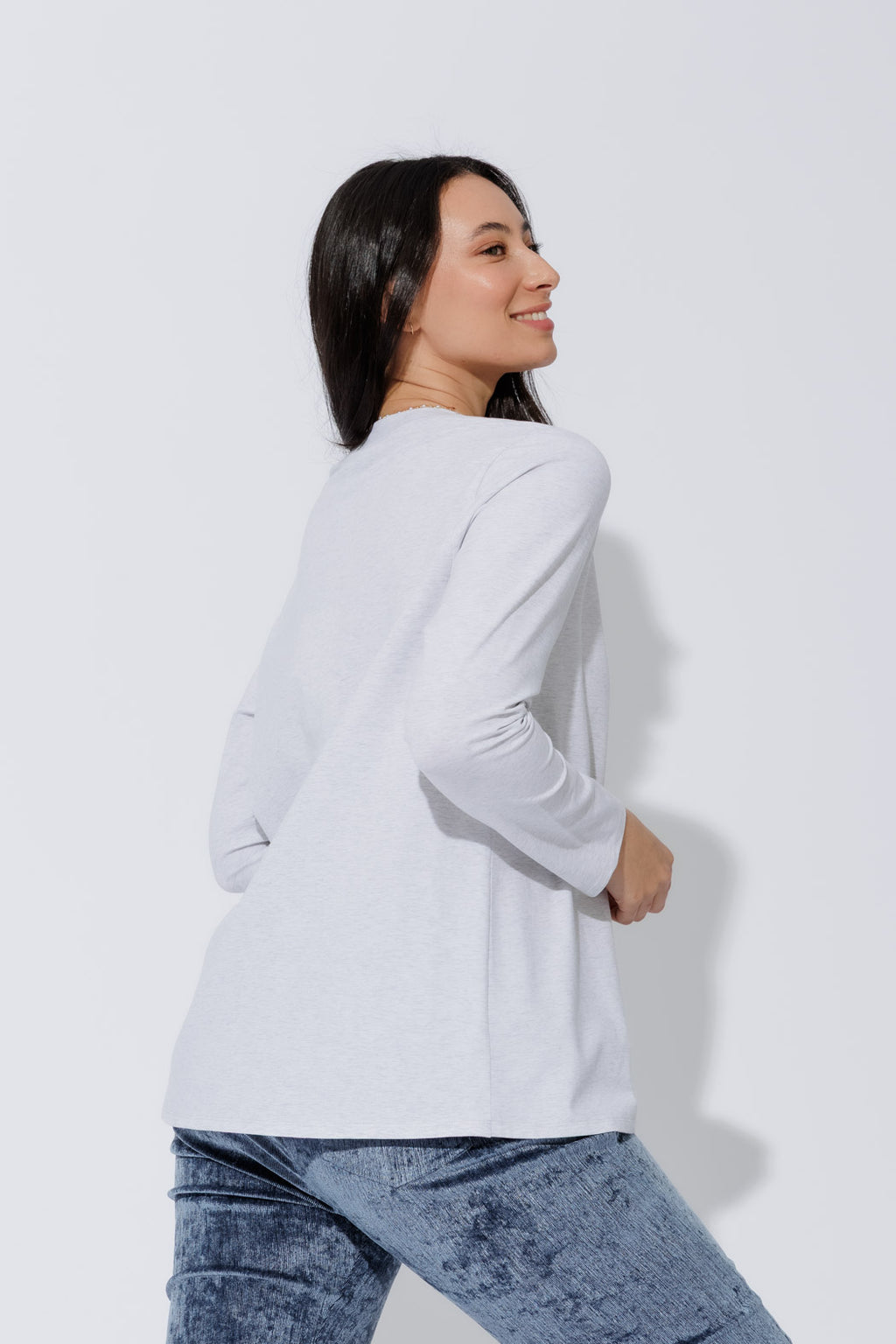 Grey Marle Embroidered Tee