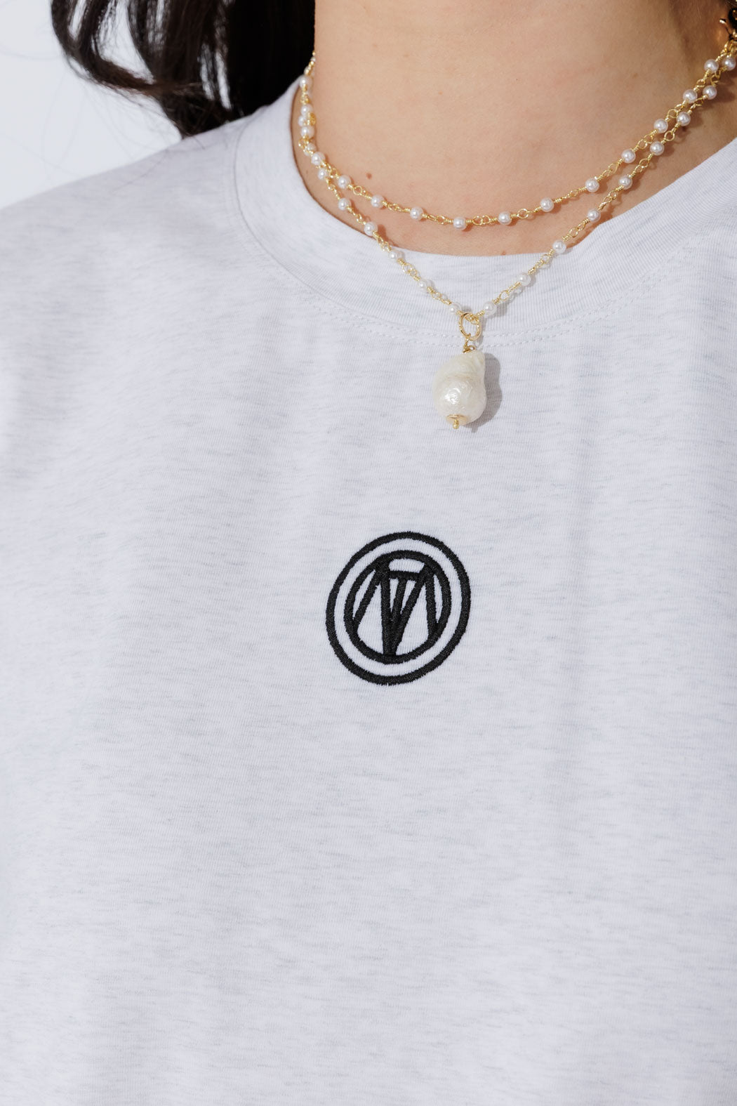 Grey Marle Embroidered Tee