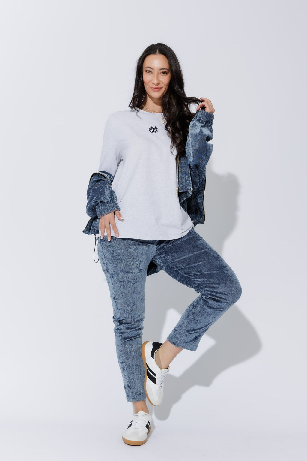 Grey Marle Embroidered Tee