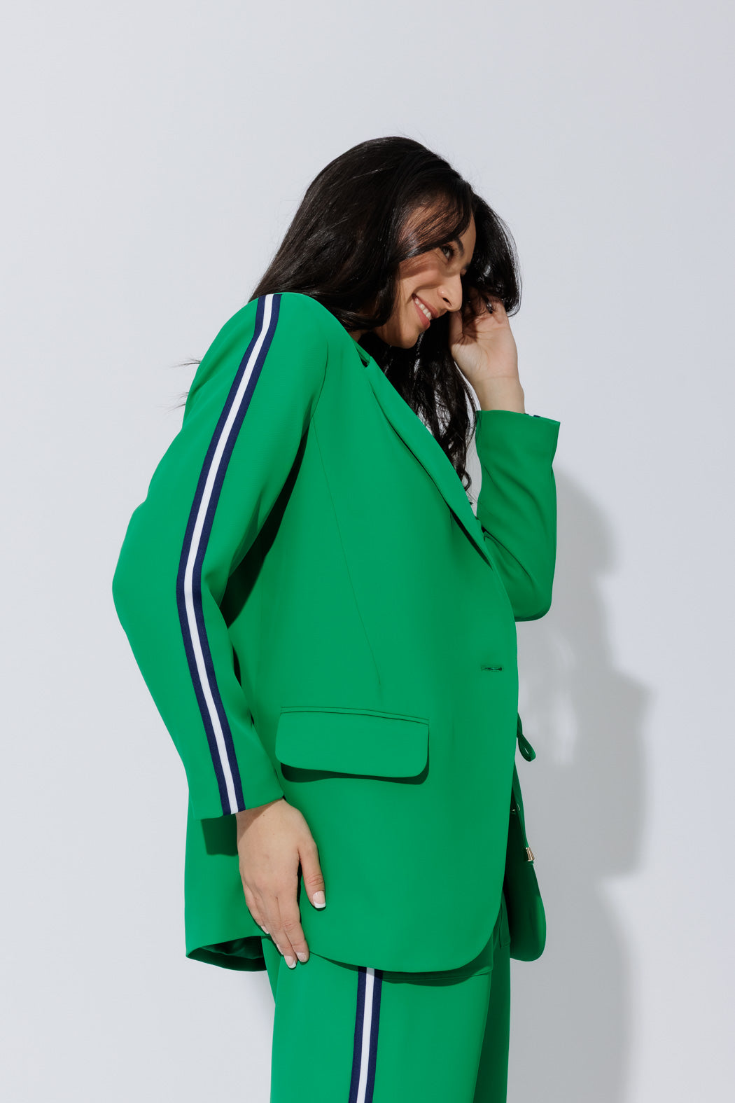Green Stripe Boyfriend Blazer